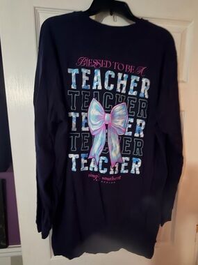 Simply Southern Navy Long Sleeve Tee with Pastel Multicolor Bow